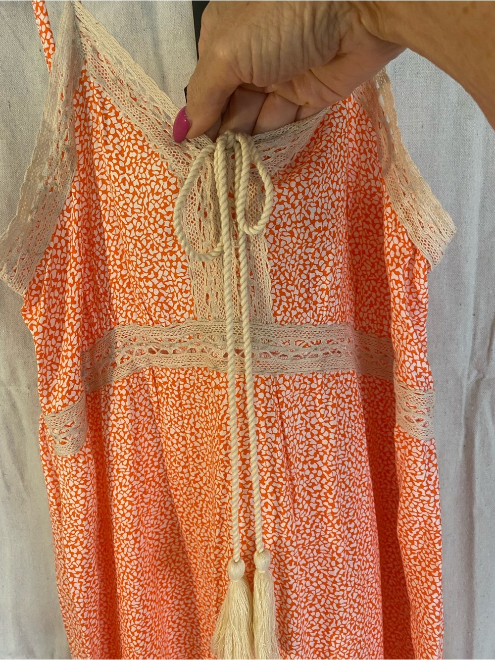 1. State Peach-Print Maxi Dress with Lace Trim - Picture 3 of 9